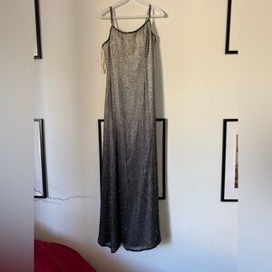 Pastel fashion silk Silver and Black Ombre Sequin Maxi Slip Dress